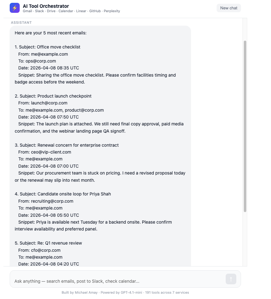 AI Tool Orchestrator chat response