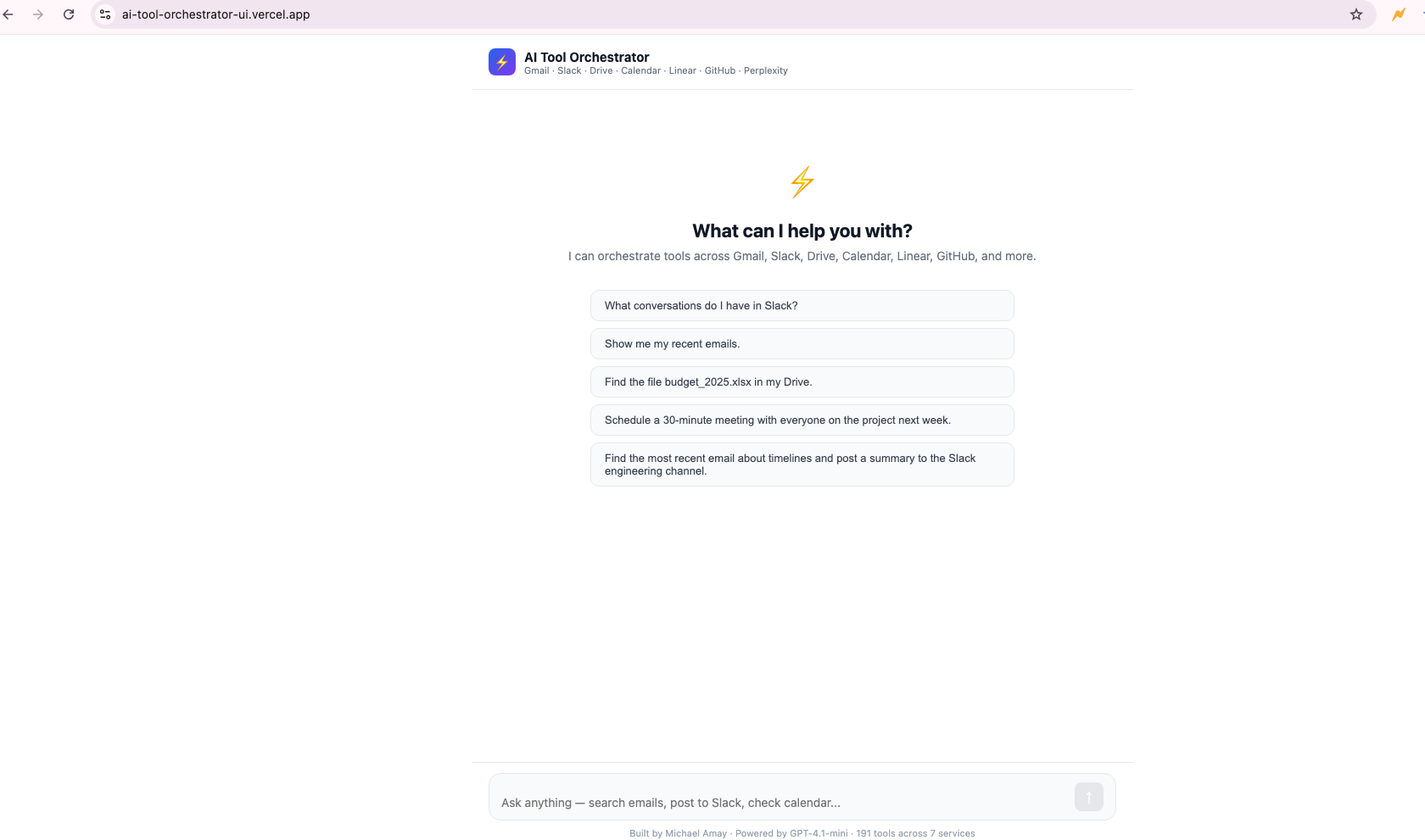 AI Tool Orchestrator home page