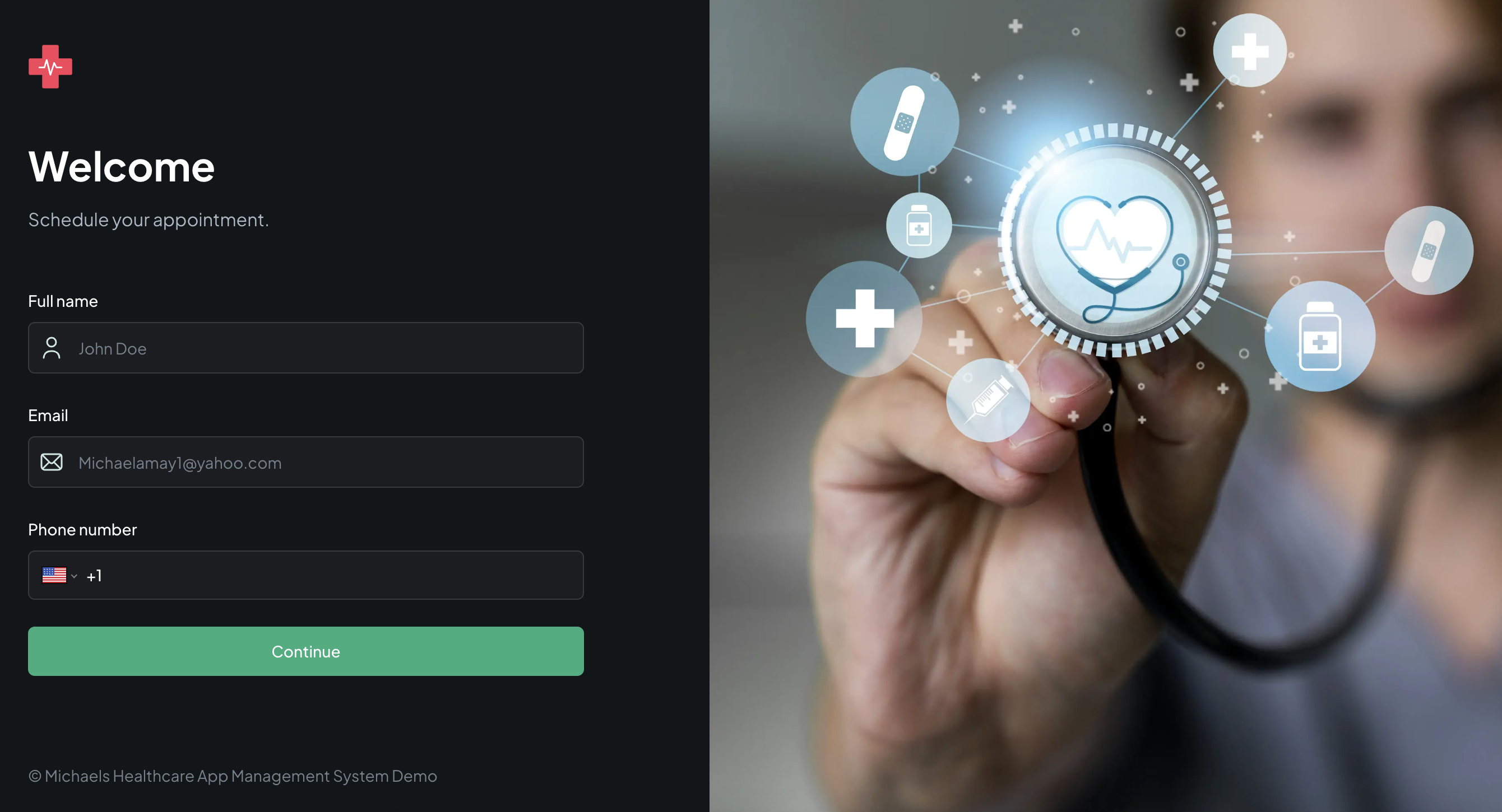 Healthcare registration screen