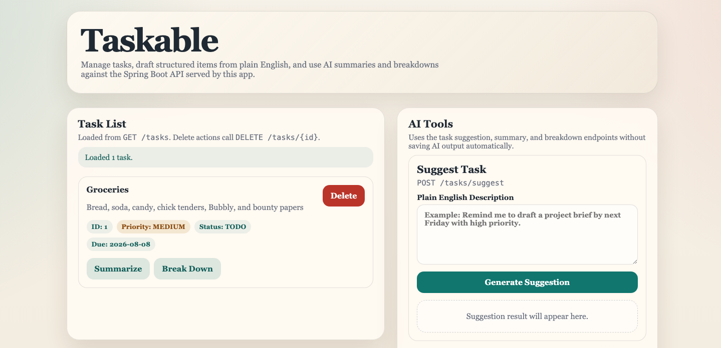 Taskable dashboard