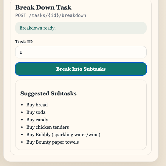 Break down task