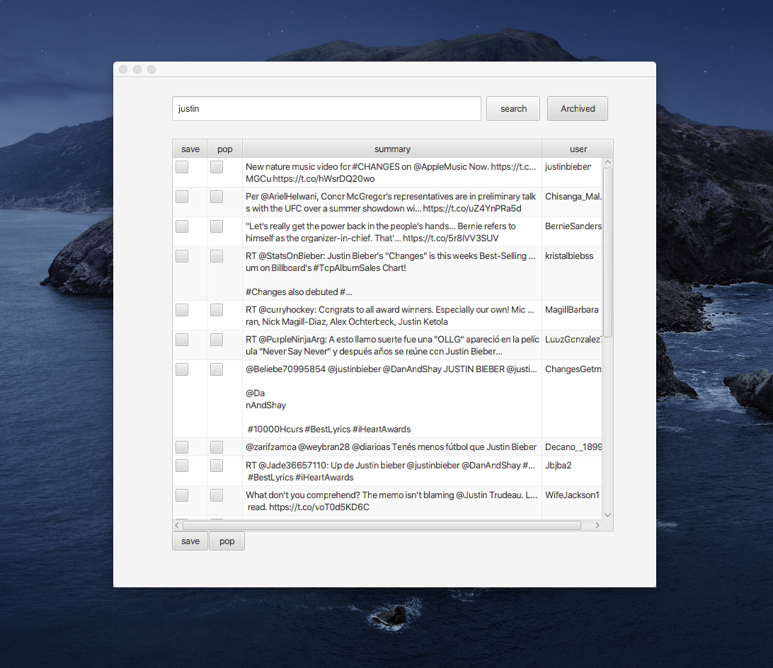 Twitter Viewer search screen